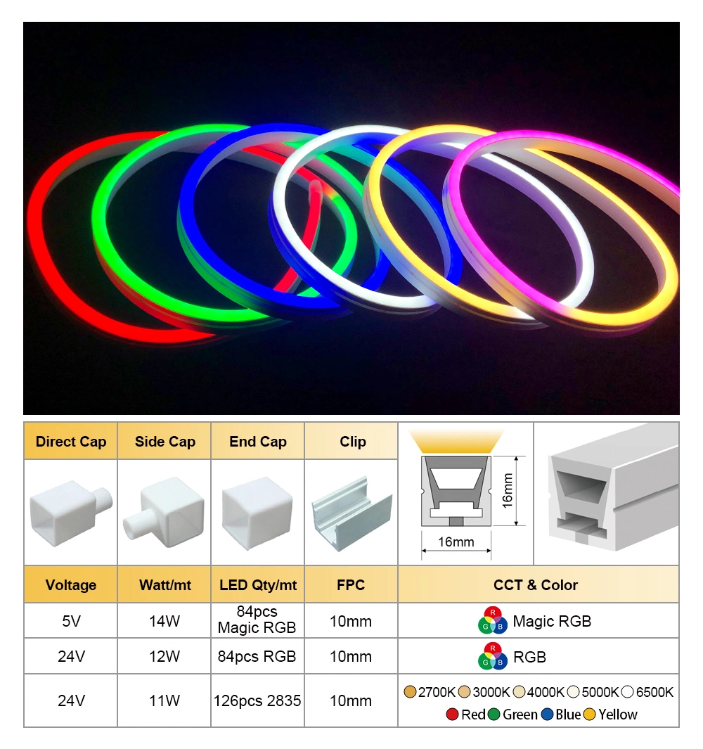 16X16mm Magic RGB LED Neon Strips UV Resistant H