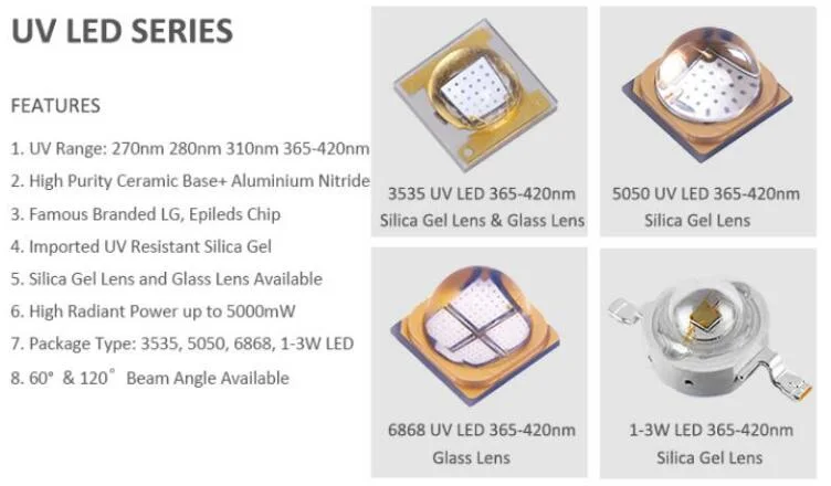 Lm-80 3535 5050 6868 UV LED Chip UVA Module Customization 365nm 370nm 375nm 380nm for Curing System